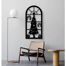 Bezhane Siyah Ahşap Noel Ağacı Pencere Tablo Duvar Dekoru 3mm Mdf Lazer Kesim