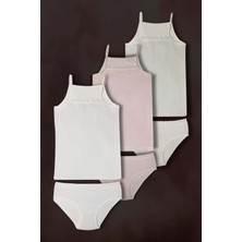 3'lü Kız Çocuk Kalpli Dantelli Atlet Külot Çamaşır Takımı