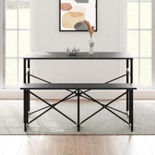 Eportatif Masa Takımı Bench Bank Masa Seti 120 x 60 Mutfak ve Yemek Masası Füme 1561