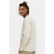 Erkek Ekru Basic Bisiklet Yaka Uzun Kollu T-Shirt %100 Pamuk Sweatshirt