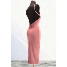 Sırt Büzgü Detaylı Yırtmaçlı Elbise - Tango Dans Parti Elbisesi