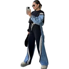 Polopass 027 Kadın Penye Kot Denim Şeritli Eşofman Takımı