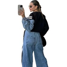 Polopass 027 Kadın Penye Kot Denim Şeritli Eşofman Takımı