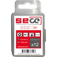 Sece 1/4'' Pozıdrıv Bits Uç PZ1X50 mm 12 Adet
