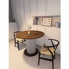 Moka Park AVM Özel Tasarım Yuvarlak Modern Ahşap Ayaklı 4 Kişilik Sabit Şık Yemek Masası Mutfak Masası