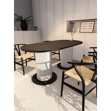 Moka Park AVM Özel Tasarım Oval Dekoratif Ahşap Ayaklı 6 Kişilik Yemek Masası Mutfak Masası