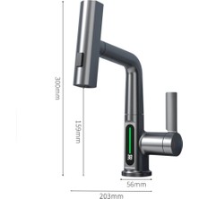 YeniTech Modern Mutfak Banyo Musluğu Dijital Göstergeli Çokfonksiyon 360°DÖNER Başlık Paslanmaz Çelik Batarya