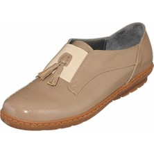 Costo Shoes DRL4141 Vizon Rugan Büyük Numara Babet Aayakkabı Rahat Geniş Kalıp Kauçuk Taban
