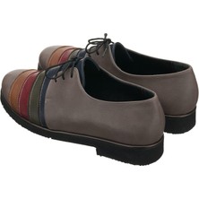 Costo Shoes R8086 Gri & Garnili İçi Dana Derisi Rahat Geniş Kalıp Büyük Numara Kadın Ayakkabısı