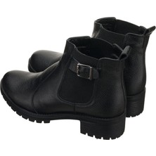 Costo Shoes YSM63 Siyah Dana Deri Rahat Şık Konforlu Taban Kadın Kışlık Bot