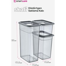 Smartware 8'li Set Skali Dikdörtgen Saklama Kabı Antrasit (8'şer Adet 1210 Ml, 2350 Ml, 3500 Ml)