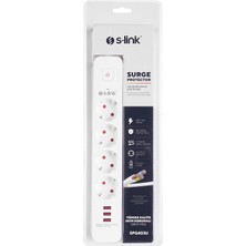 S-link SPG403U 1.5m 1.5mm 100% Bakır 750 Joule 3 Usb 5V2.4A 4lü Anahtarlı Akım Korumalı Priz