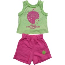 Çikoby Kız Çocuk İkili Takım Baskılı Atlet Şort Yeşil - Pembe