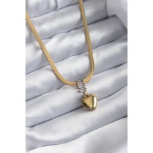 Skygo 316L Çelik Gold Renk İtalyan Zincir Model Kalp Figür Nazar Boncuk Detay Kadın Kolye - TJ-BKO7925