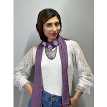 Gönülden Tasarım Lila Çiçekli Zincirli Kolye Kadın Fular Şal 180X15 cm