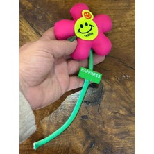 Gönülden Tasarım Pembe Şişme Gülen Çiçekli Iğneli Broş Çanta Giyim Aksesuarı 24X8 cm
