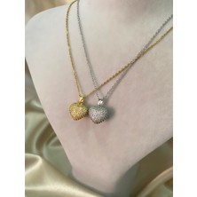 Taş Detay Gold Kalp Kolye