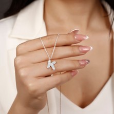 Osmanlı Gümüş Kadın Gümüş Kolye - K Harfi Zirkon Taşlı Balon Harf Kadın Kolye