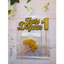 Ngüzel Party 1 Yaş Iyi Ki Doğdun Gold Altın Simli Pasta Süsü Seti (Iyi Ki Doğdun Yazısı, Yaş, Yıldız Kürdan)