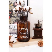 Safestore Home Sweet Home Amber Cam Vazo ve 10’lu Beyaz Doğal Kurutulmuş Pamuk Dalları