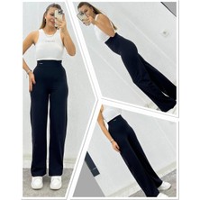 Bol Paça Toparlayıcı Şardonlu Siyah Tayt