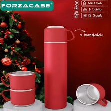 Forzacase 4 Bardaklı Paslanmaz Çelik 600 ml Sıcak Soğuk Tutan Çay Kahve Su Termosu - FC877