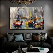 Artarilion Limandaki Tekneler Kanvas Tablo Yağlı Boya Görünümlü Kanvas Duvar Dekoru