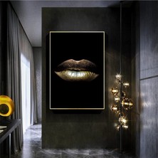 Artarilion Altın Rengi Dudak Siyah Arka Plan Kanvas Tablo Güzellik Salonu Tablosu