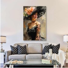 Artarilion Yağlı Boya Görünümlü Şık Elbiseli Kadın Tablosu Kanvas Tablo Yeni Ev si