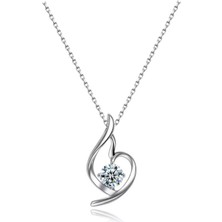Gümüş Zirkon Taşlı Melek Kalbi Bayan Kalp Kolye - Gümüş