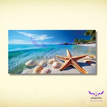 Panoramik Yatay Kanvas Duvar Tablosu Deniz Kıyısı ve Deniz Yıldızı