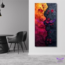 Tekli Panoramik Dikey Kanvas Renkli Küçük Kırmızı Çiçekler