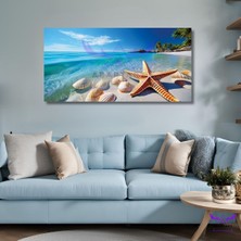 Panoramik Yatay Kanvas Duvar Tablosu Deniz Kıyısı ve Deniz Yıldızı