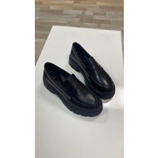 Hermones Julia Deri Siyah Anatomik Kadın Loafer
