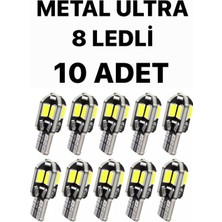 Sisa T10 LED Metal Ultra W5W 8 Ledli Beyaz Park Tavan Plaka Ampülü 1 TAKIM