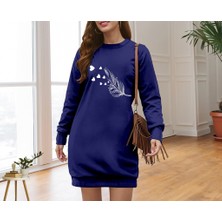 Livizmir Moda Kadın Uzun Kollu Bisiklet Yaka Desenli Viskon Iki Iplik Elbise