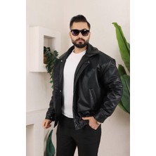 Erkek Oversize Siyah Deri Ceket