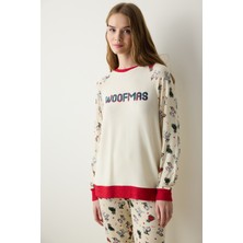 Woofmas Ekru Sweatshirt Pijama Üstü