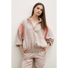 Fermuarlı Garnili Sweatshirt Bej