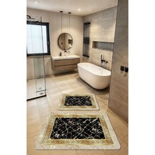 Dekoratif Modern Tasarım Kaymaz Taban Yıkanabilir Set Takım Gold Banyo Paspası 50X60-60X90 cm