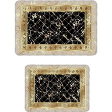 Dekoratif Modern Tasarım Kaymaz Taban Yıkanabilir Set Takım Gold Banyo Paspası 50X60-60X90 cm