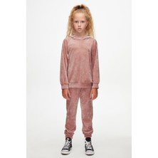 Lovetti Koyu Pudra Kız Çocuk Kadife Takım