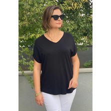 Mia Butik Büyük Beden Siyah Minnoş Bluz