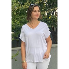 Mia Butik Büyük Beden Beyaz Minnoş Bluz