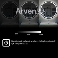 Arven Grup Dokunmatik Tuşlu LED Işıklı Yuvarlak Ayna Banyo Aynası Makyaj Aynası Dekoratif Ayna