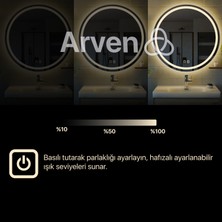 Arven Grup Buğu Önleyicili Dokunmatik LED Işıklı Yuvarlak Ayna Banyo Aynası Makyaj Aynası Dekoratif Ayna