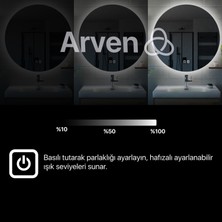 Arven Grup Buğu Önleyicili Dokunmatik LED Işıklı Yuvarlak Ayna Banyo Aynası Makyaj Aynası Dekoratif Ayna Kumlamasız