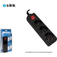 S-Link 1.5 m 3'lü Akım Kor. Kutu Siyah Priz