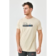 Bej Baskı Detaylı O Yaka Standart Kalıp Erkek T-Shirt