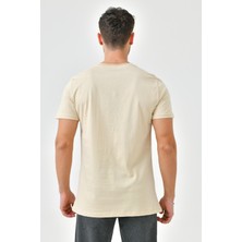 Bej Baskı Detaylı O Yaka Standart Kalıp Erkek T-Shirt